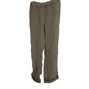 Pure Jill Wms Linen Pants Sz L Tan Khaki Roll Up Lagenlook Coastal Beachy Casual